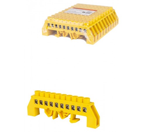 Шина "PE" "земля" в желтом изоляторе на DIN-рейку 8x12мм 10 групп  SQ0801-0216  TDM