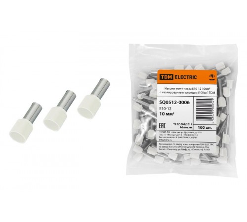 Наконечник-гильза Е10-12 10мм2 с изолированным фланцем (100шт)   SQ0512-0006  TDM