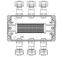Взрывозащищенная клеммная коробка из алюминия TBE-A-14-(20xCBC.4)-3xKH2MHK(A)-3xKH2MHK(C)1Ex e IIC Т5 Gb / Ex tb IIIC T95°C Db IP66  1201.141.22.11G 