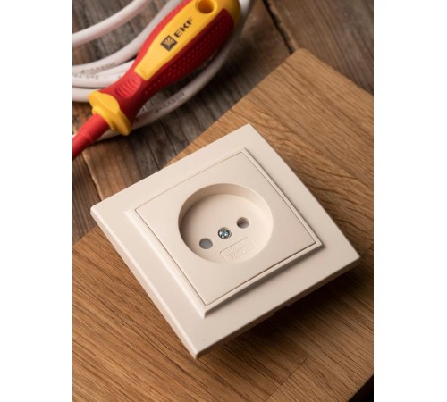 Розетка 1-мест. СП б/з 10 А с защ. штор. бежевый Минск EKFERR10-022-200EKF