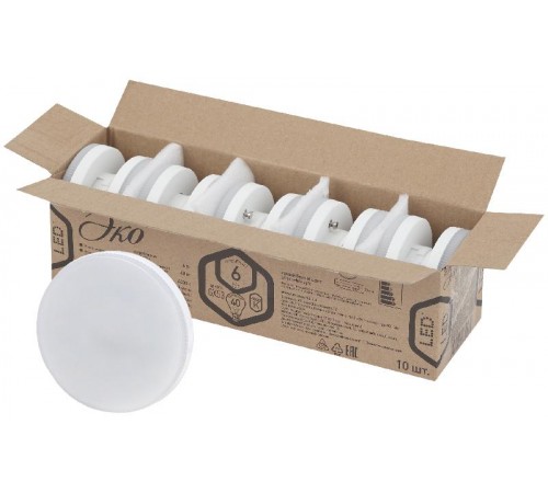 Лампа светодиодная RED LINE ECO LED GX-6W-840-GX53 (10-PACK) GX53 6Вт таблетка нейтральный белый свет  Б0036546  ЭРА