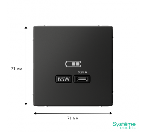 ArtGallery Базальт Розетка USB тип-С 65Вт высокоскор.заряд. QC, PD, механизм  GAL001427  SE