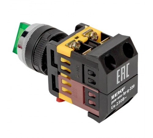 Переключатель ANC-22 3P зеленый с подсветкой 220В NO+NC EKF PROxima  psw-ans-3p-g-220  EKF