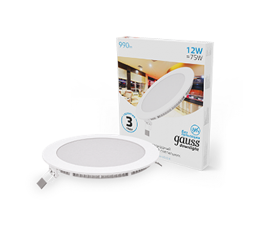 Встраиваемый светильник ультратонкий круглый IP20 12W170х22 O 155 6500K 990лм 1/20  939111312  Gauss