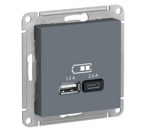 AtlasDesign ГрифельUSB Розетка A+С, 5В/2,4А, 2х5В/1,2А, механизм  ATN000739  SE