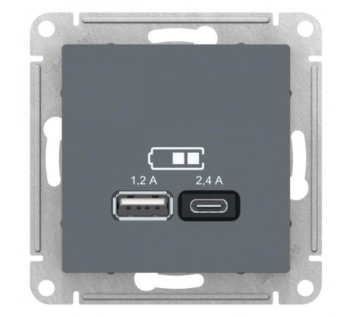 AtlasDesign ГрифельUSB Розетка A+С, 5В/2,4А, 2х5В/1,2А, механизм  ATN000739  SE
