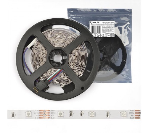 Лента светодиодная мультиколор ULS-Q911 5050-30LED/m-8mm-IP20-DC12V-7,2W/m-5M-RGB  UL-00000945  Volpe