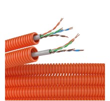Электротруба ПНД гибкая гофрированная д. 16 мм, цвет оранжевый, с кабелем витая пара 5EU/UTP нг(А)-HF, 50 м  7EU91650  DKC