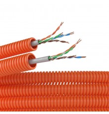 Электротруба ПНД гибкая гофрированная д. 16 мм, цвет оранжевый, с кабелем витая пара 5EU/UTP нг(А)-HF, 100 м  7EU916100  DKC