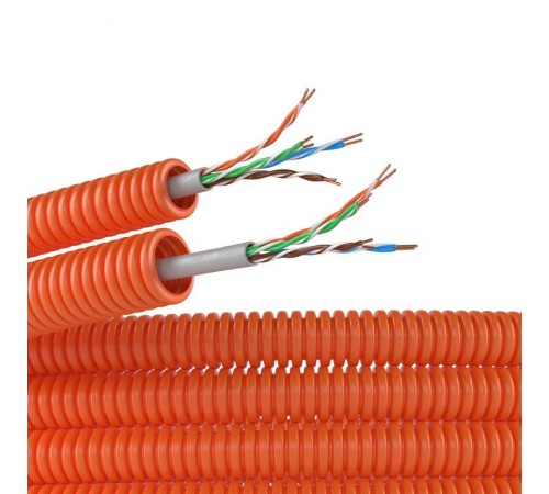Электротруба ПНД гибкая гофрированная д. 16 мм, цвет оранжевый, с кабелем витая пара 5EU/UTP нг(А)-HF, 50 м  7EU91650  DKC