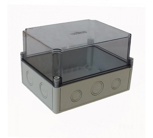 Коробка 190х140х123 ПК поликорбанат,серый цвет корпуса,крышка высокая,прозрачная,DIN-рейка РП1  КР2802-923  HEGEL