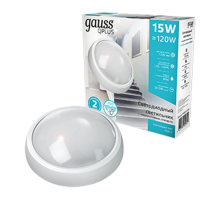 Светильник светодиодный пылевлагозащищенный для ЖКХ Qplus круг 15W 1200lm 4000K 160-260V IP54 D198*76мм бел, дек рам, м-вол сенс  142411215-S  Gauss