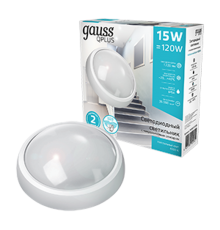 Светильник светодиодный пылевлагозащищенный для ЖКХ Qplus круг 15W 1200lm 4000K 160-260V IP54 D198*76мм бел, дек рам, м-вол сенс  142411215-S  Gauss