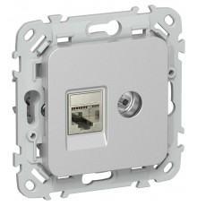 FLITE Розетка 2-ая RJ45/TV кат.5Е STP РКТВ5е-2-1-ФлА алюминий  FI-AK21-1-K47  IEK