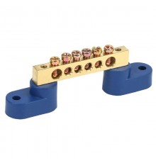 Шина "N" нулевая 6х9 мм на двух угловых синих изоляторах 6 групп  11-2325  REXANT