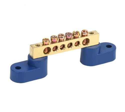 Шина "N" нулевая 6х9 мм на двух угловых синих изоляторах 6 групп  11-2325  REXANT