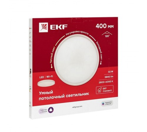 Умный потолочный светильник 400 мм 32W EKF Connect  sclwf-400-cct  EKF