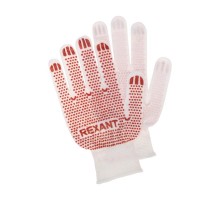 Перчатки х/б белые нейлоновые ("Точка" ПВХ)  09-0202-2  REXANT