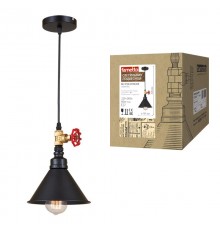 Светильник декор. подвесной, серия "Vintage" DLC-V104 E27 BLACK металл, цвет черный. d-185 мм, h-1000мм.  UL-00000988  Fametto