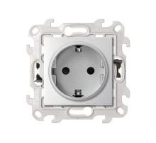 Розетка с заземлением и шторками Schuko 2Р+Е 16A 250В с системой Push and Go цвета алюминий S24 Harmonie  2420432-033  Simon