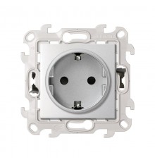Розетка с заземлением и шторками Schuko 2Р+Е 16A 250В с системой Push and Go цвета алюминий S24 Harmonie  2420432-033  Simon