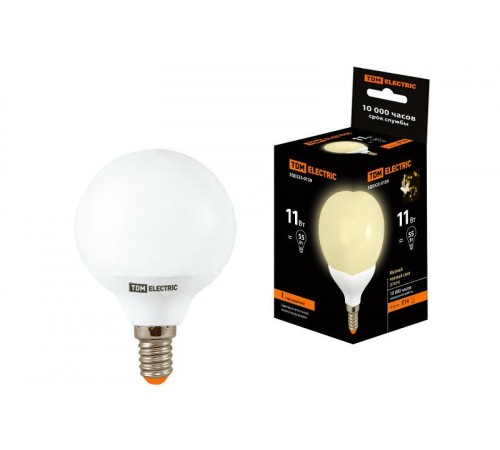 Лампа энергосберегающая КЛЛ 11Вт E14 827 шарообразная G55  SQ0323-0159  TDM