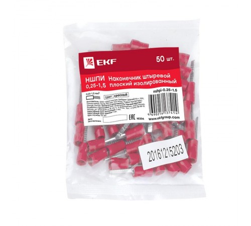 Наконечник штыревой плоский изолированный НШПИ 0.25-1.5 (уп 50шт) EKF PROxima  nshpi-0.25-1.5  EKF