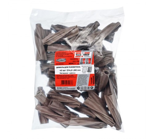 Дюбель для газобетона нейлон 14х80 (40 шт) - пакет ( 0,424 кг)  134406  Tech-KREP