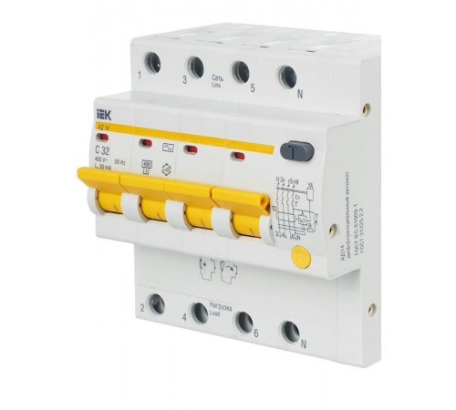 Выключатель автоматический дифференциального тока АД14 4п 32А C 30мА тип AC (5 мод)  MAD10-4-032-C-030  IEK