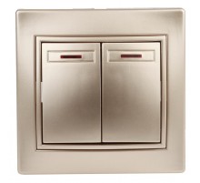 1-105-04 Intro Выключатель двойной с подсветкой, 10А-250В, IP20, СУ, Plano, шампань  Б0030047  Intro