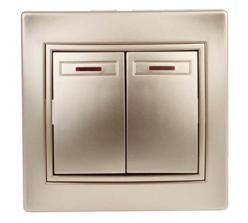 1-105-04 Intro Выключатель двойной с подсветкой, 10А-250В, IP20, СУ, Plano, шампань  Б0030047  Intro
