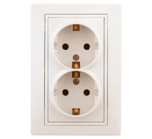 Розетка Intro Plano 1-205-02 с заземлением двойная 2X2P+E Schuko, 16А-250В, IP20, СУ, слоновая кость  Б0053916  Intro