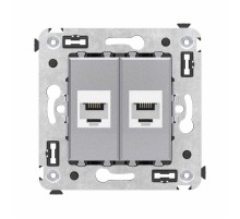Телефонная розетка RJ-12 без шторки в стену двойная, "Avanti", "Закаленная сталь"  4404614  DKC
