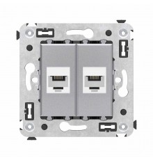 Телефонная розетка RJ-12 без шторки в стену двойная, "Avanti", "Закаленная сталь"  4404614  DKC