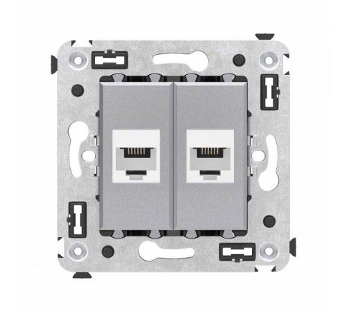 Телефонная розетка RJ-12 без шторки в стену двойная, "Avanti", "Закаленная сталь"  4404614  DKC
