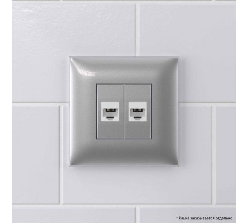 Телефонная розетка RJ-12 без шторки в стену двойная, "Avanti", "Закаленная сталь"  4404614  DKC