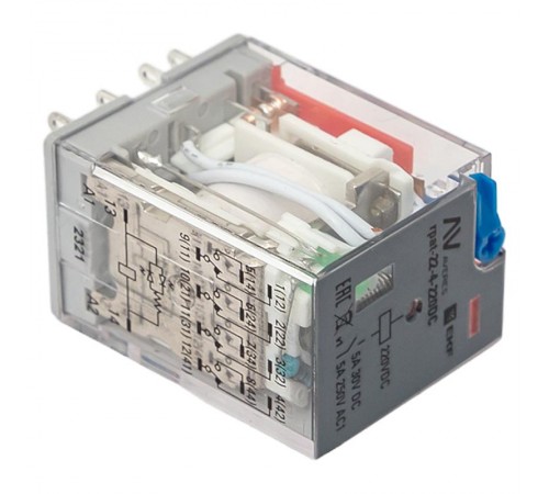 Реле промежуточное с кнопкой и мех. Индикацией RPAt 22/4 5A 220В DC  rpat-22-4-220DC   EKF