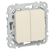 FLITE Выключатель 2-клавишный кнопочный проходной 10А ВС62-2-0-ФлСл сливочный  FI-V28-0-10-1-K86  IEK