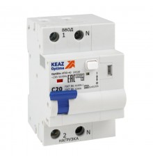 Устройство защиты от дугового пробоя с АВДТ и защ. от пов. напряж. OptiDin AFDD-40-22C20-A-У3 (2P, C20, 30mA, Uоткл 275В)  339088  КЭАЗ