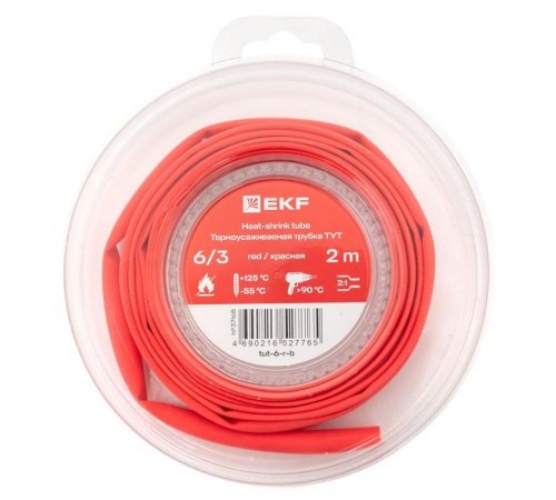 Термоусаживаемая трубка ТУТ нг 6/3 красная ролик 2 м tut-6-r-bEKF