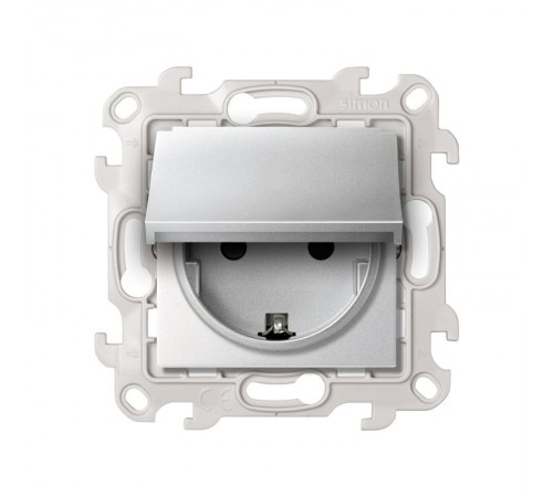 Розетка IP44 с крышкой, заземлением и шторками Schuko 2Р+Е 16A 250В цвета алюминий S24 Harmonie  2450448-033  Simon