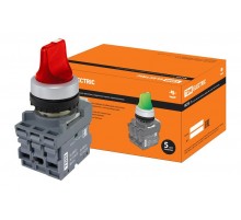 Переключатель на 2 положения с фиксацией M2SS1-21R короткая ручка(LED) d22мм/220B 1з+1р красный  SQ0747-0070  TDM