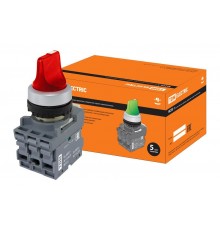 Переключатель на 2 положения с фиксацией M2SS1-21R короткая ручка(LED) d22мм/220B 1з+1р красный  SQ0747-0070  TDM