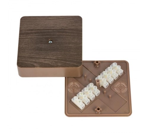 Коробка распределительная КМР-030-032кг (100х100х25) с клеммником тёмное дерево EKF PROxima  plc-kmr-030-032kg-t  EKF