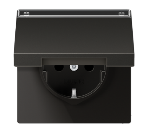Штепсельная розетка SCHUKO 16A 250V~ с полем для надписи и откидной крышкой; антрацит  AL1520NAKLAN  Jung