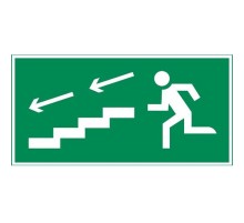пиктограмма "ПО ЛЕСТНИЦЕ ВНИЗ ВЛЕВО" 400х200мм для аварийно-эвакуационного светильника Vault  V5-EM03-60.013.038  VARTON