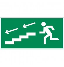 пиктограмма "ПО ЛЕСТНИЦЕ ВНИЗ ВЛЕВО" 400х200мм для аварийно-эвакуационного светильника Vault  V5-EM03-60.013.038  VARTON