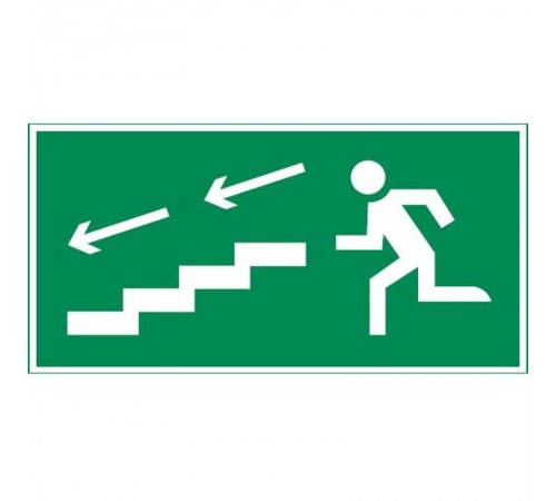пиктограмма "ПО ЛЕСТНИЦЕ ВНИЗ ВЛЕВО" 400х200мм для аварийно-эвакуационного светильника Vault  V5-EM03-60.013.038  VARTON