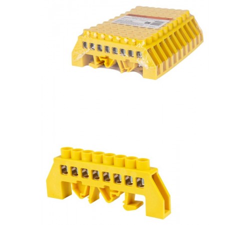 Шина "PE" "земля" в желтом изоляторе на DIN-рейку 8x12мм 8 групп  SQ0801-0215  TDM