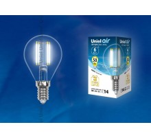 Лампа светодиодная LED-G45-6W/NW/E14/CL GLA01TR LED. "шар", прозр серия Air. 4000K  UL-00002207  Uniel